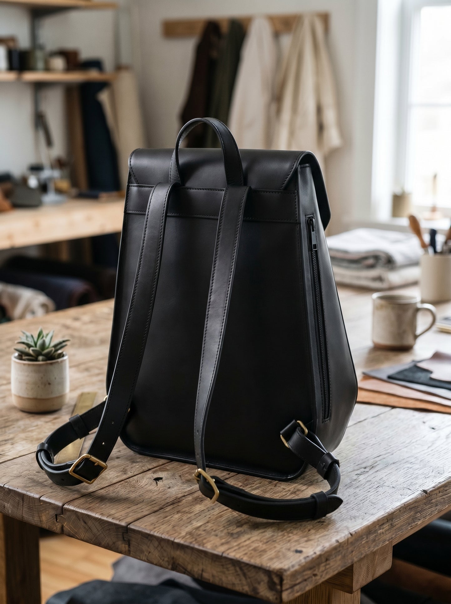 Minimal Black Leather & Hairon Backpack for Everyday Carry