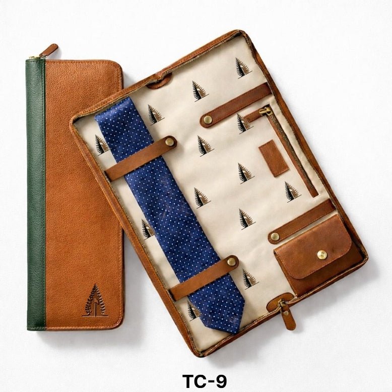 Premium Leather Tie Travel Case – Elegant Organizer - Aaron Leather Goods Inc