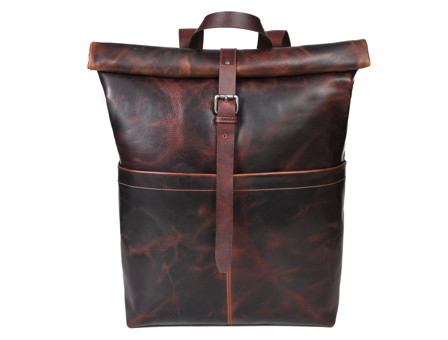 Premium Full Grain Leather Roll Top Backpack for Men & Women