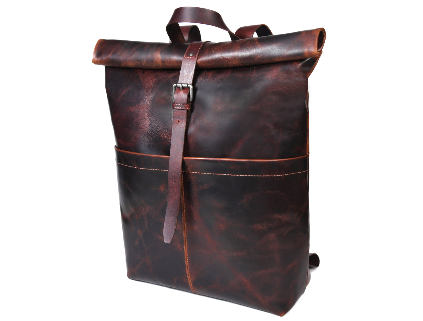 Premium Full Grain Leather Roll Top Backpack for Men & Women