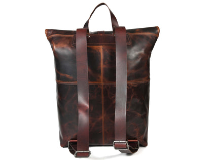 Premium Full Grain Leather Roll Top Backpack for Men & Women