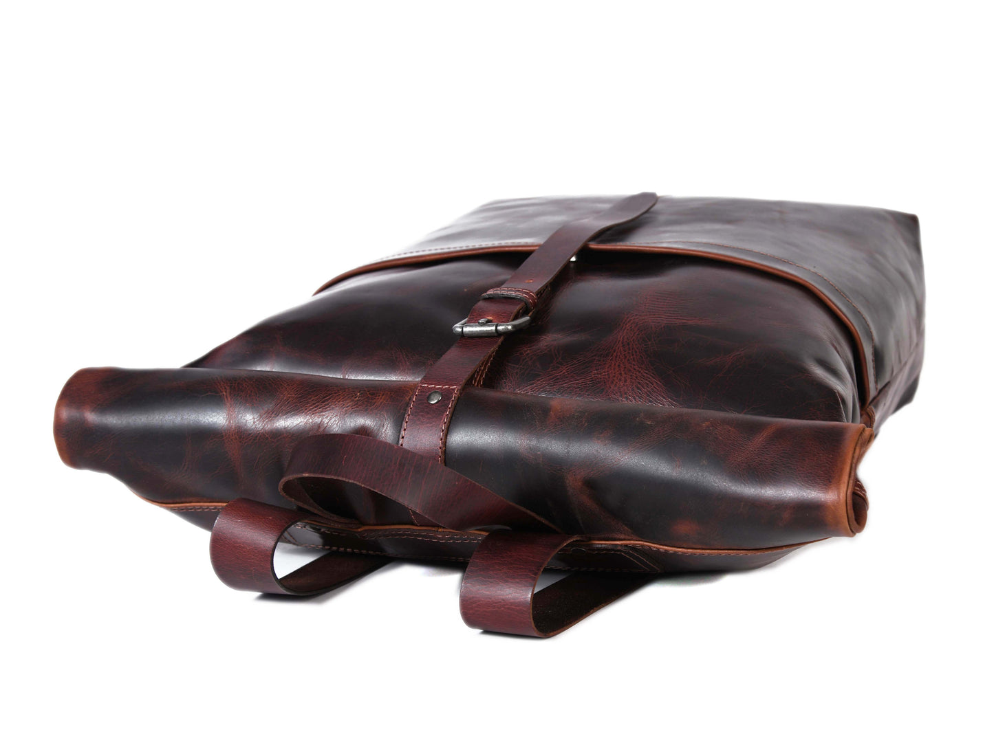 Premium Full Grain Leather Roll Top Backpack for Men & Women