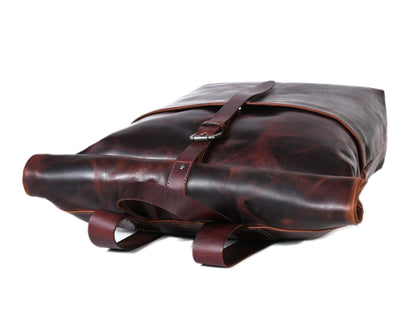 Premium Full Grain Leather Roll Top Backpack for Men & Women