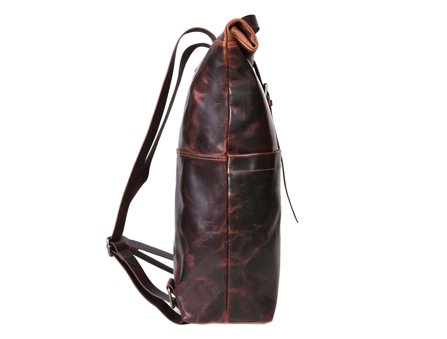 Premium Full Grain Leather Roll Top Backpack for Men & Women