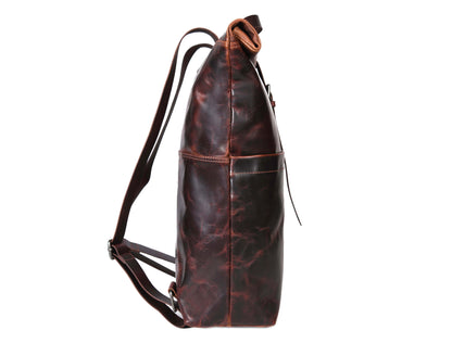 Premium Full Grain Leather Roll Top Backpack for Men & Women