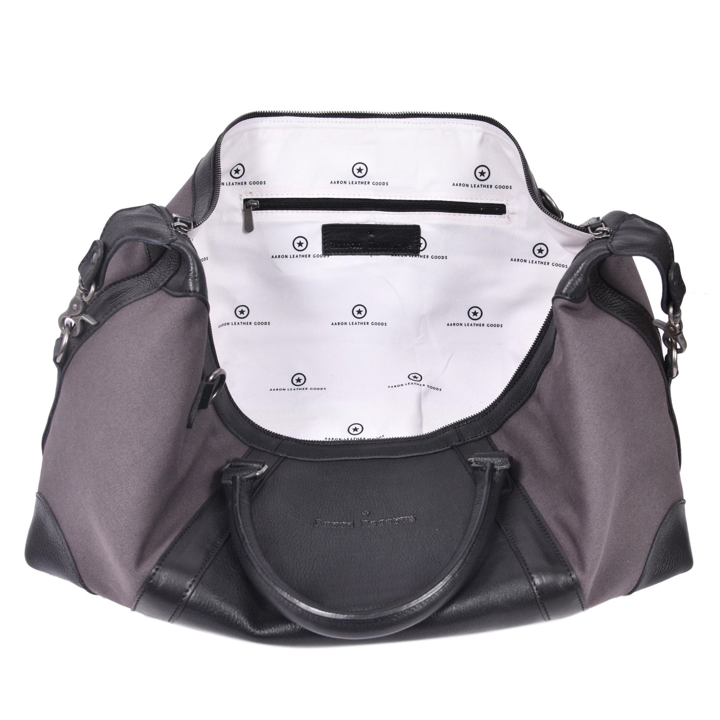 Durable Leather Canvas Weekender Duffle Bag- Grey