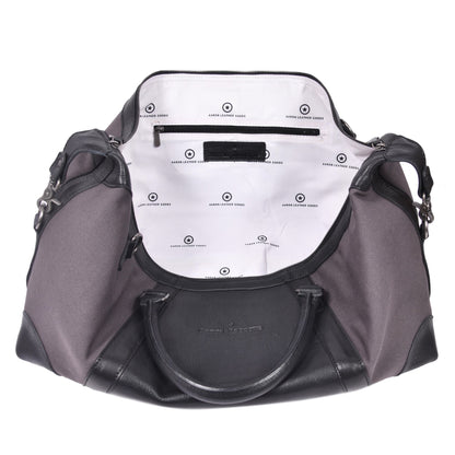 Durable Leather Canvas Weekender Duffle Bag- Grey