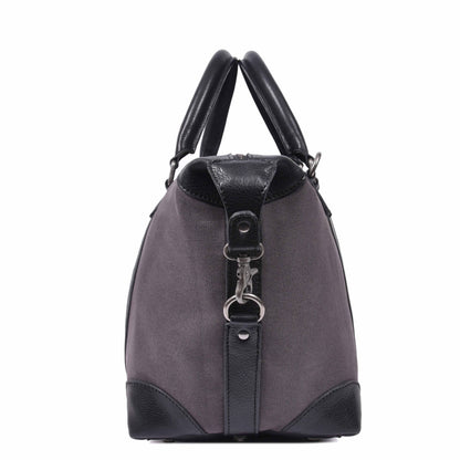 Durable Leather Canvas Weekender Duffle Bag- Grey