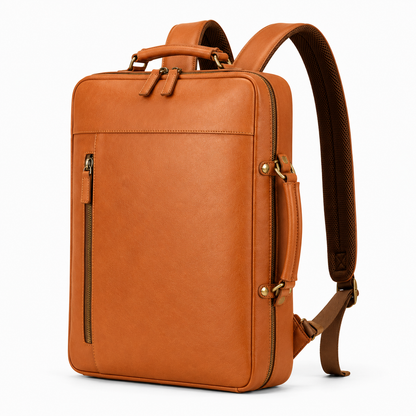 Leather Briefcase Backpack – Vintage Tan Laptop Travel Bag