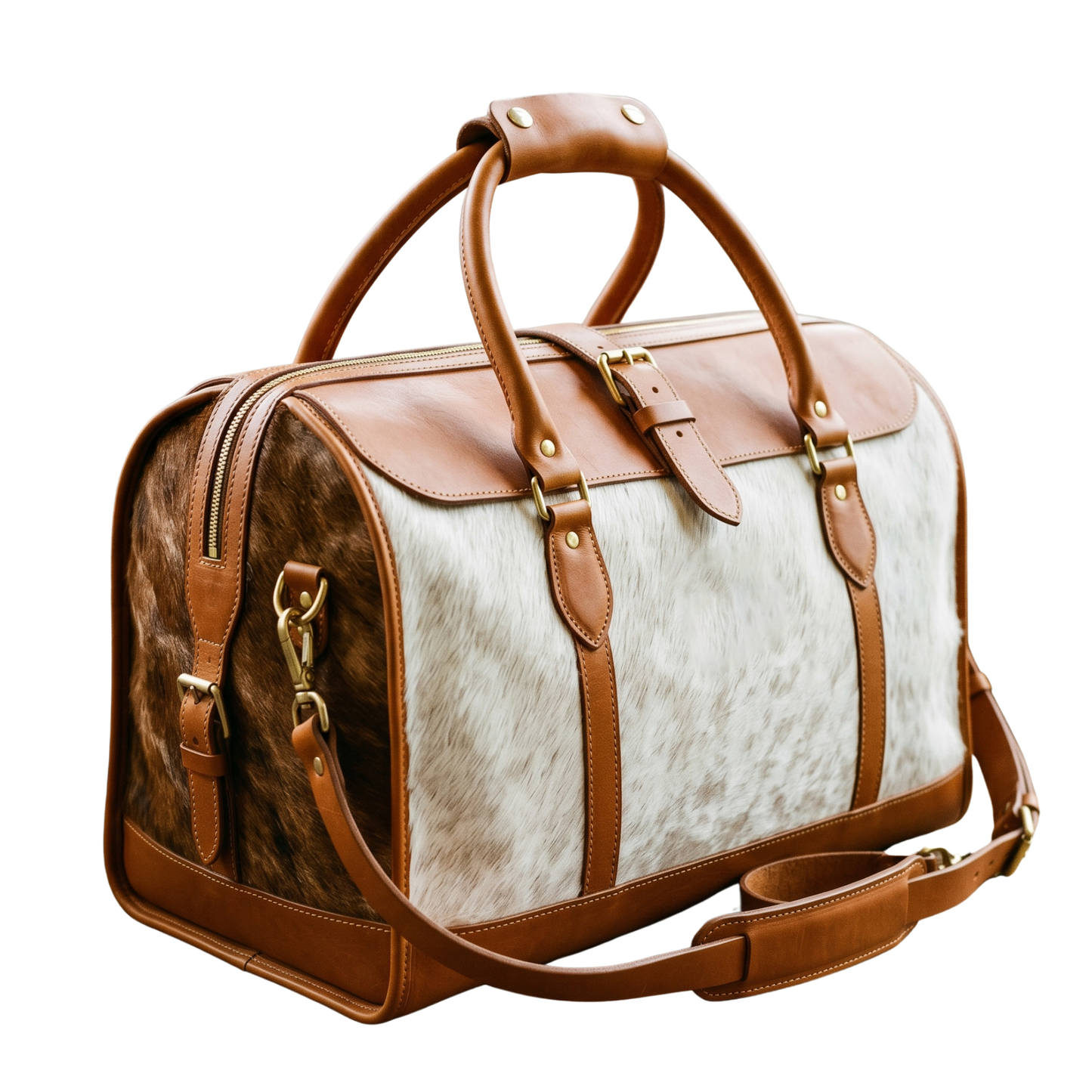 Luxury Hair-On Leather Travel Duffle Bag – Premium Weekender with Shoulder Strap