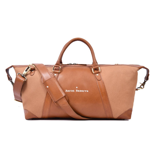 Durable Leather Canvas Weekender Duffle Bag- Coffee