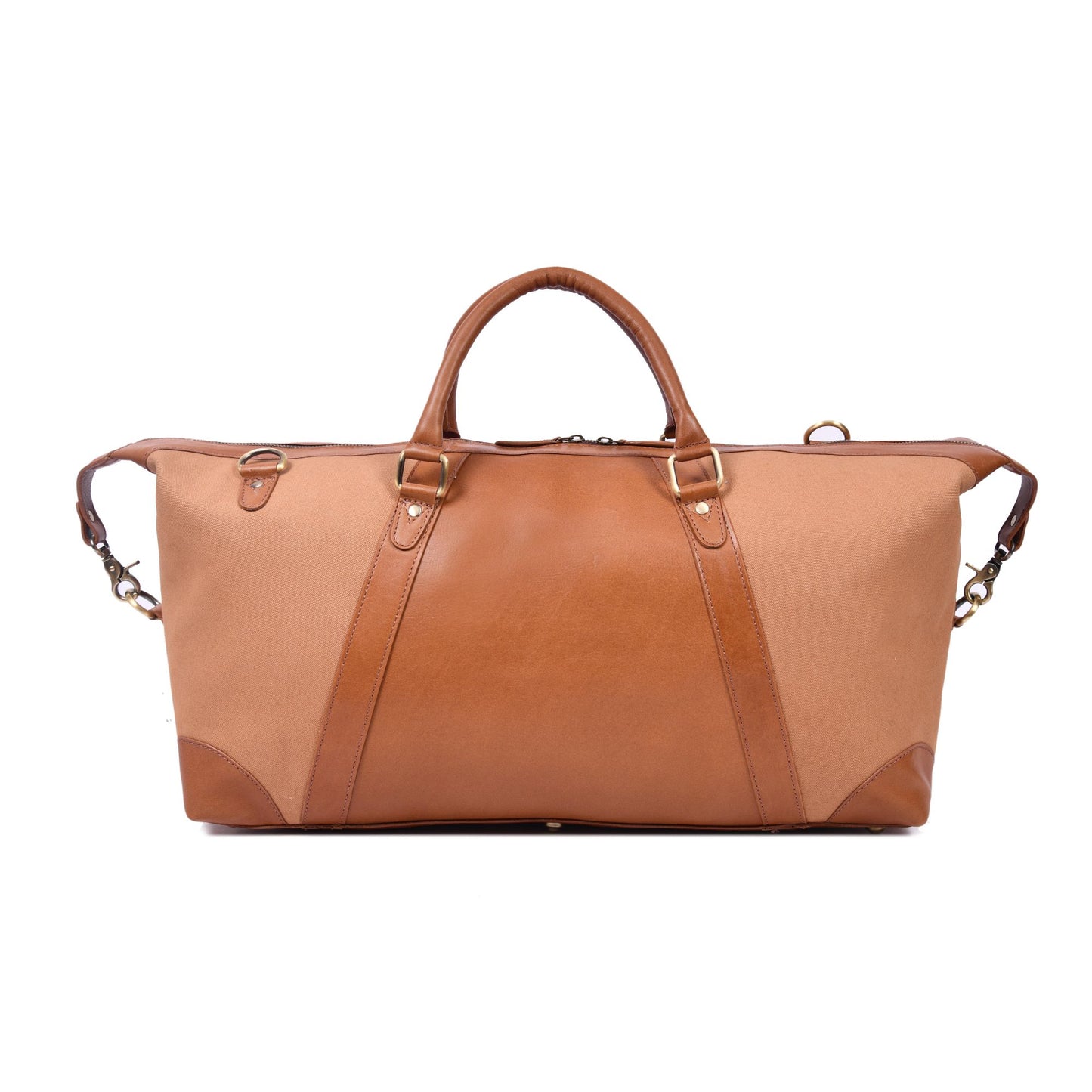 Durable Leather Canvas Weekender Duffle Bag- Coffee