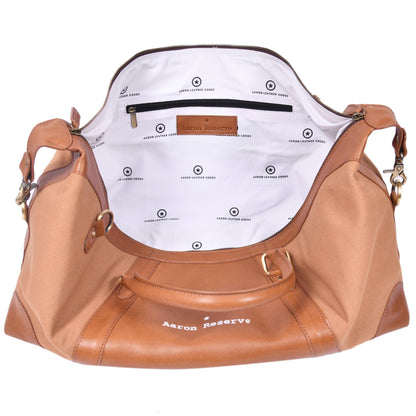 Durable Leather Canvas Weekender Duffle Bag- Coffee