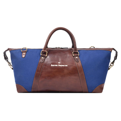 Durable Leather Canvas Weekender Duffle Bag- Navy