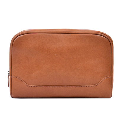 Aaron Reserve Tan Leather Toiletry Pouch | Premium Travel Organizer