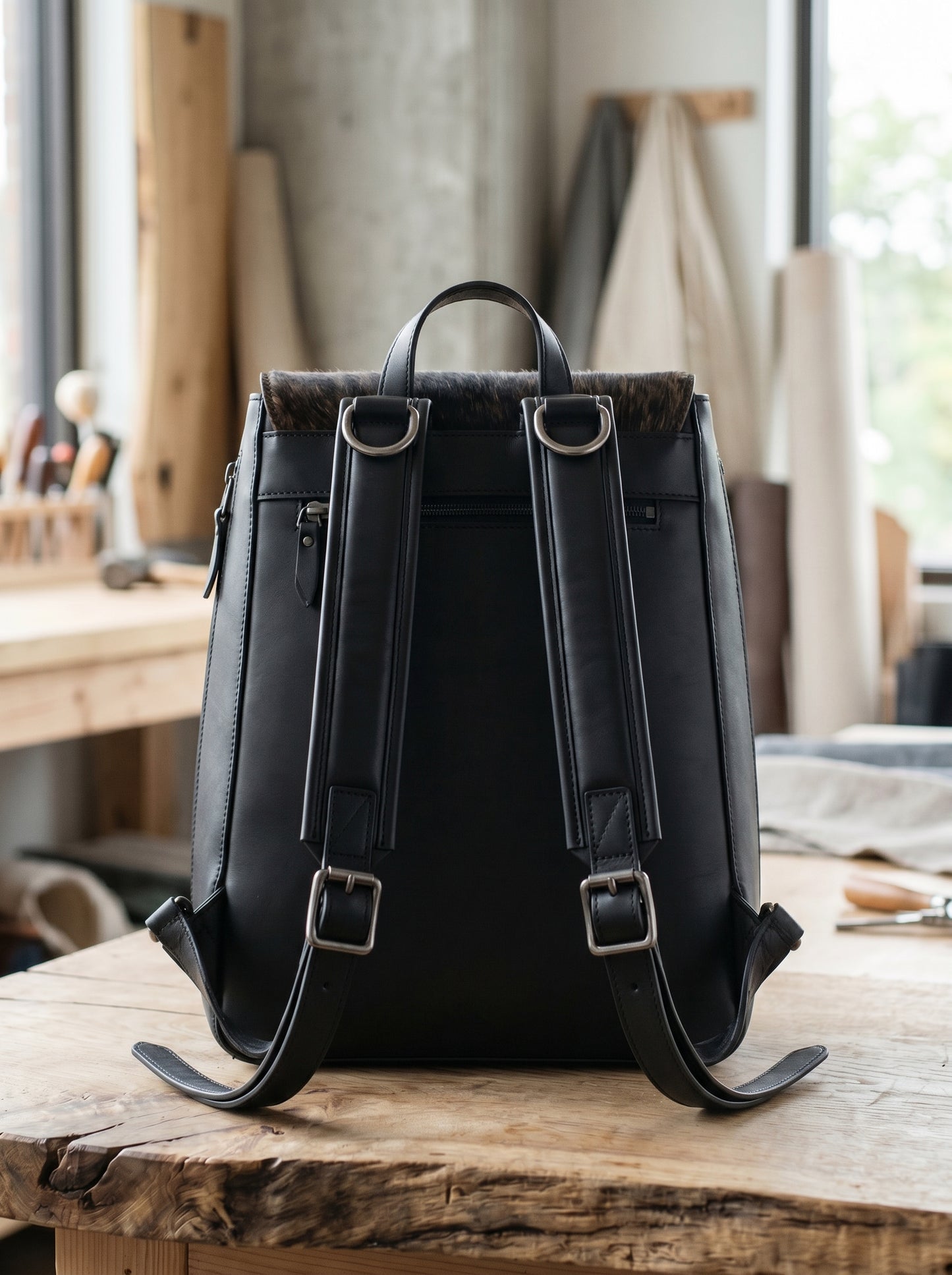 Handcrafted Leather & Hairon Flap Backpack