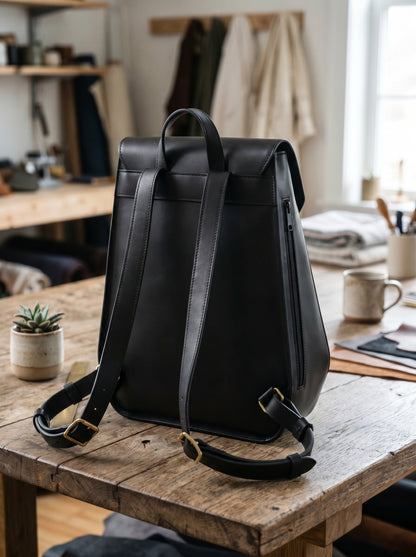 Minimal Black Leather & Hairon Backpack for Everyday Carry