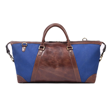 Durable Leather Canvas Weekender Duffle Bag- Navy