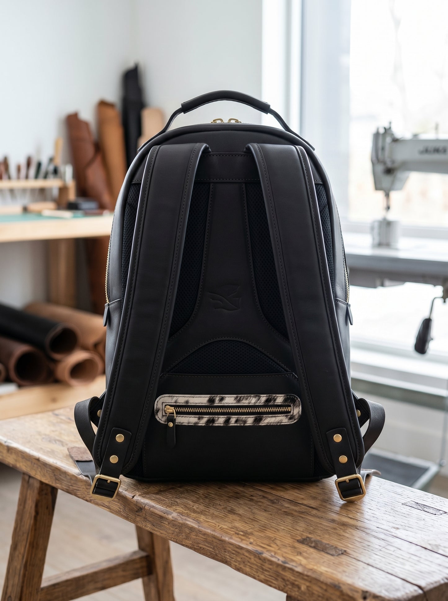 Premium Black Leather & Hairon Laptop Backpack