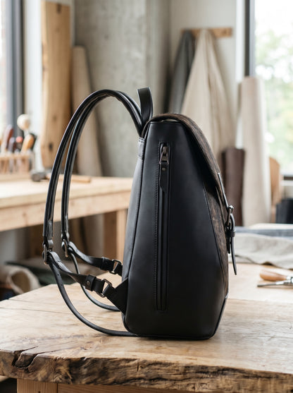 Handcrafted Leather & Hairon Flap Backpack