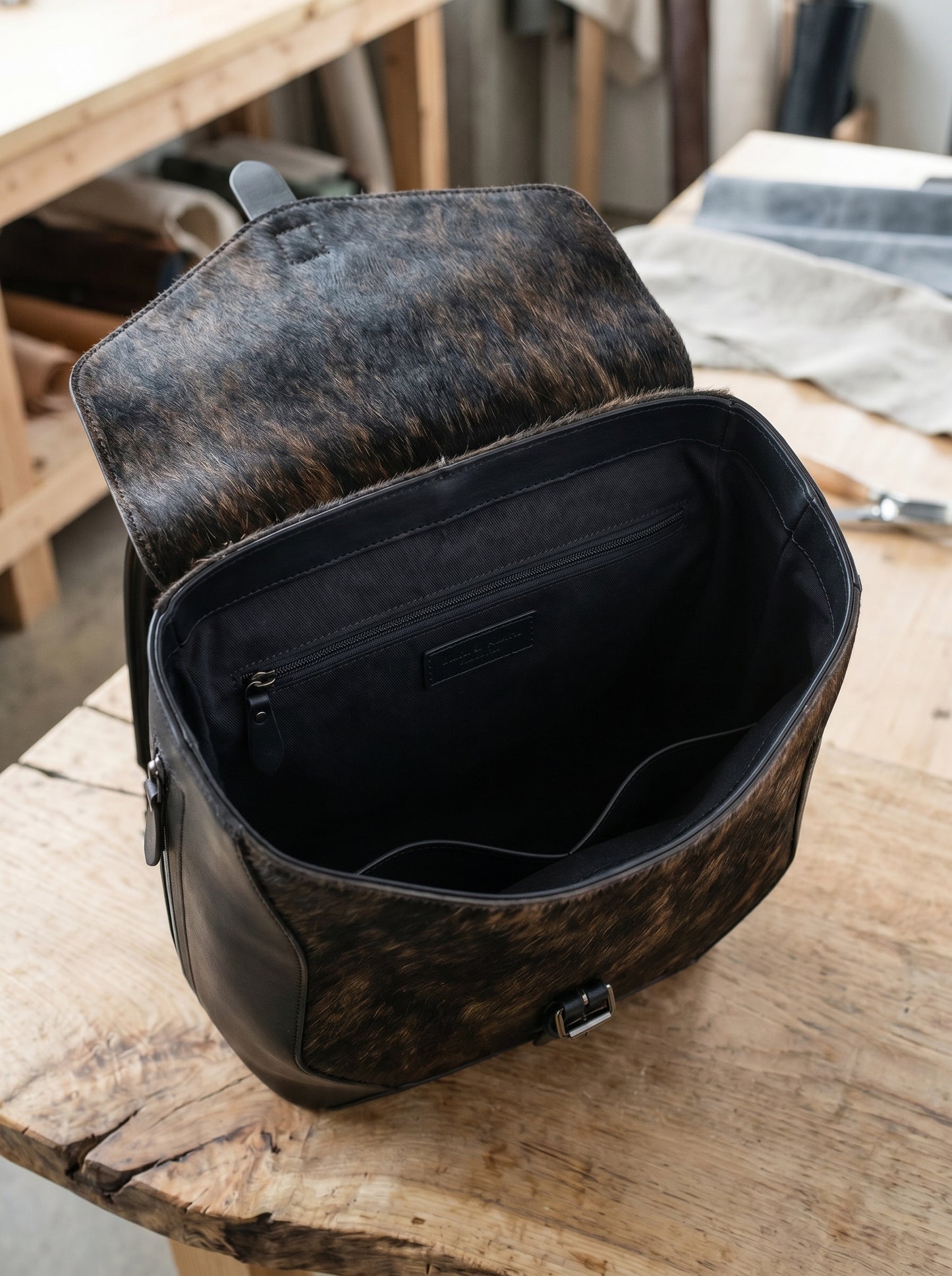 Handcrafted Leather & Hairon Flap Backpack