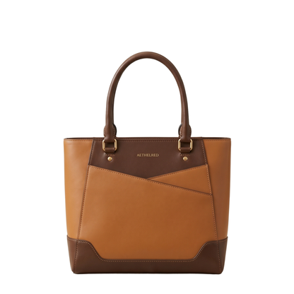 Classic Dual-Tone Leather Work Tote Bag for Women