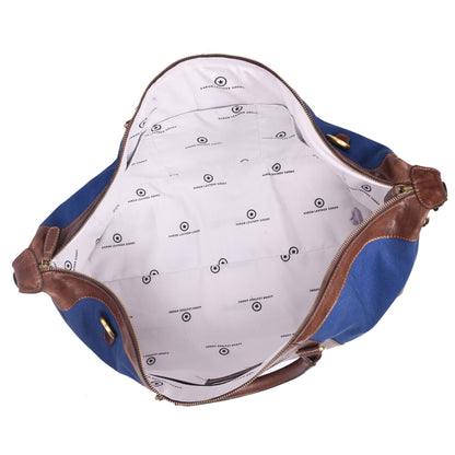 Durable Leather Canvas Weekender Duffle Bag- Navy