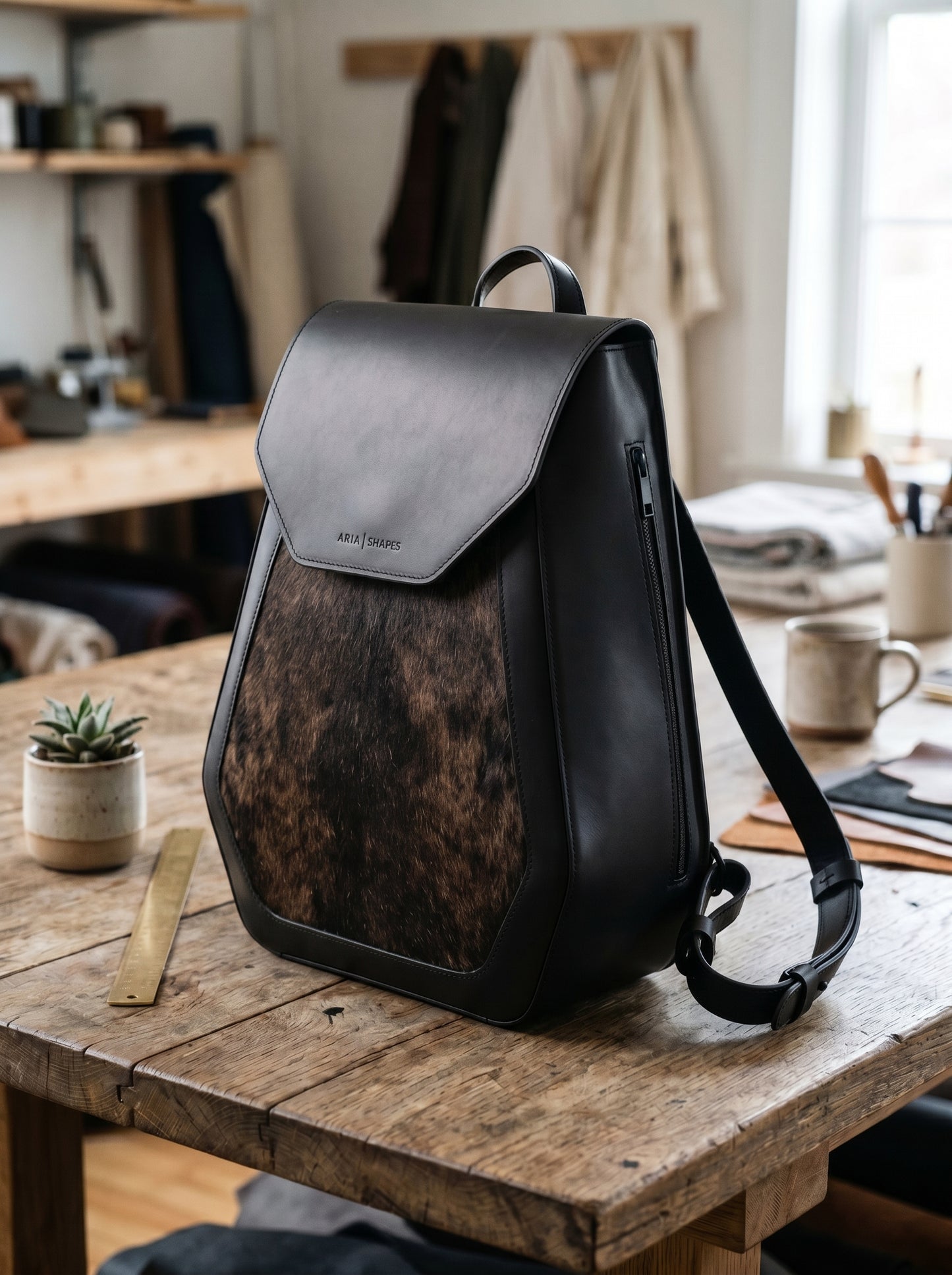 Minimal Black Leather & Hairon Backpack for Everyday Carry