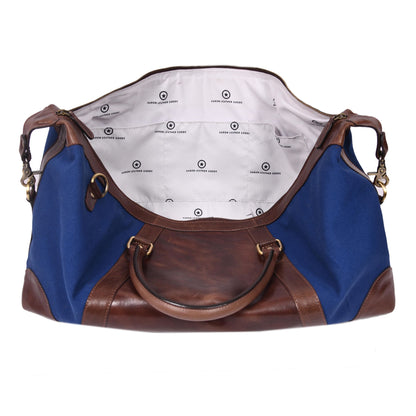 Durable Leather Canvas Weekender Duffle Bag- Navy