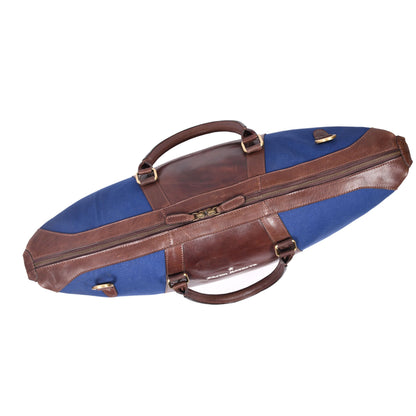 Durable Leather Canvas Weekender Duffle Bag- Navy