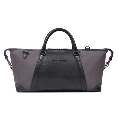 Durable Leather Canvas Weekender Duffle Bag- Grey