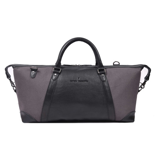 Durable Leather Canvas Weekender Duffle Bag- Grey