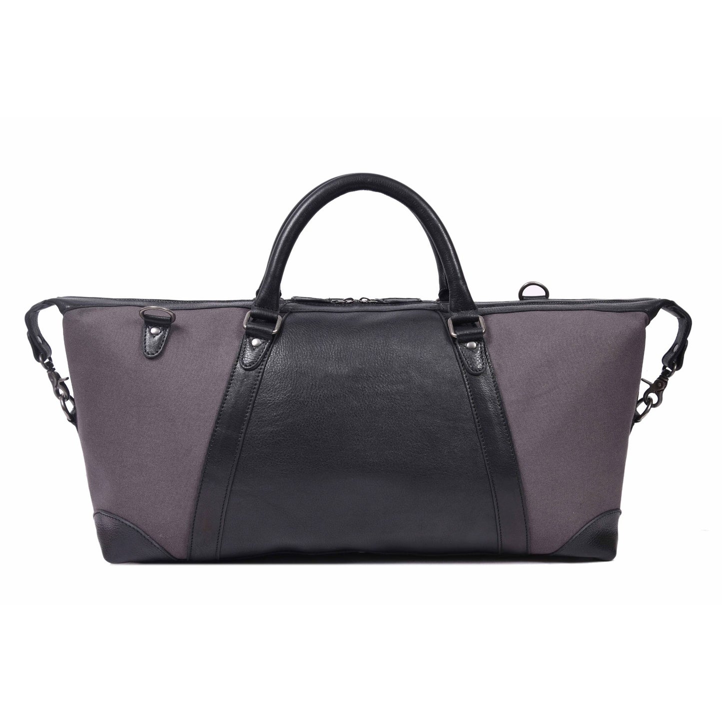 Durable Leather Canvas Weekender Duffle Bag- Grey