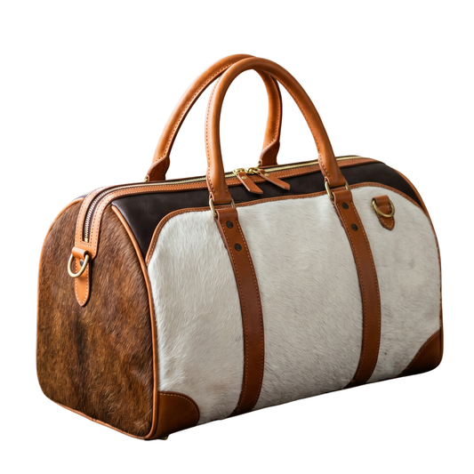 Premium Hair-On Leather Duffle Bag – Handmade Cowhide Travel Weekender for Men & Women