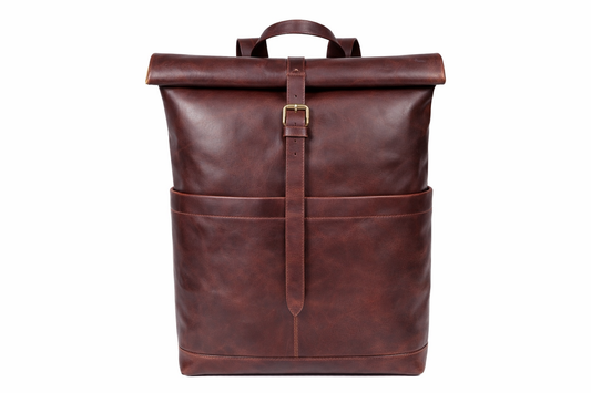 Premium Full Grain Leather Roll Top Backpack for Men & Women
