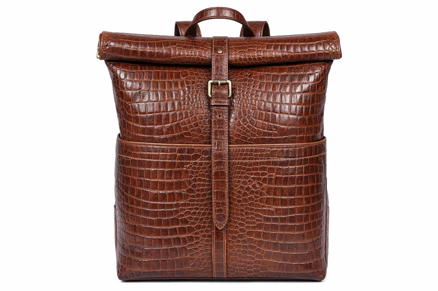 Premium Full Grain Leather Roll Top Backpack for Men & Women