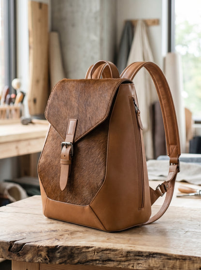 Handcrafted Leather & Hairon Flap Backpack