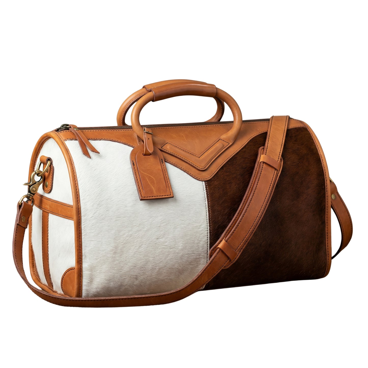 Handcrafted Hair-On Leather Travel Duffle Bag – Luxury Weekender with Shoulder Strap