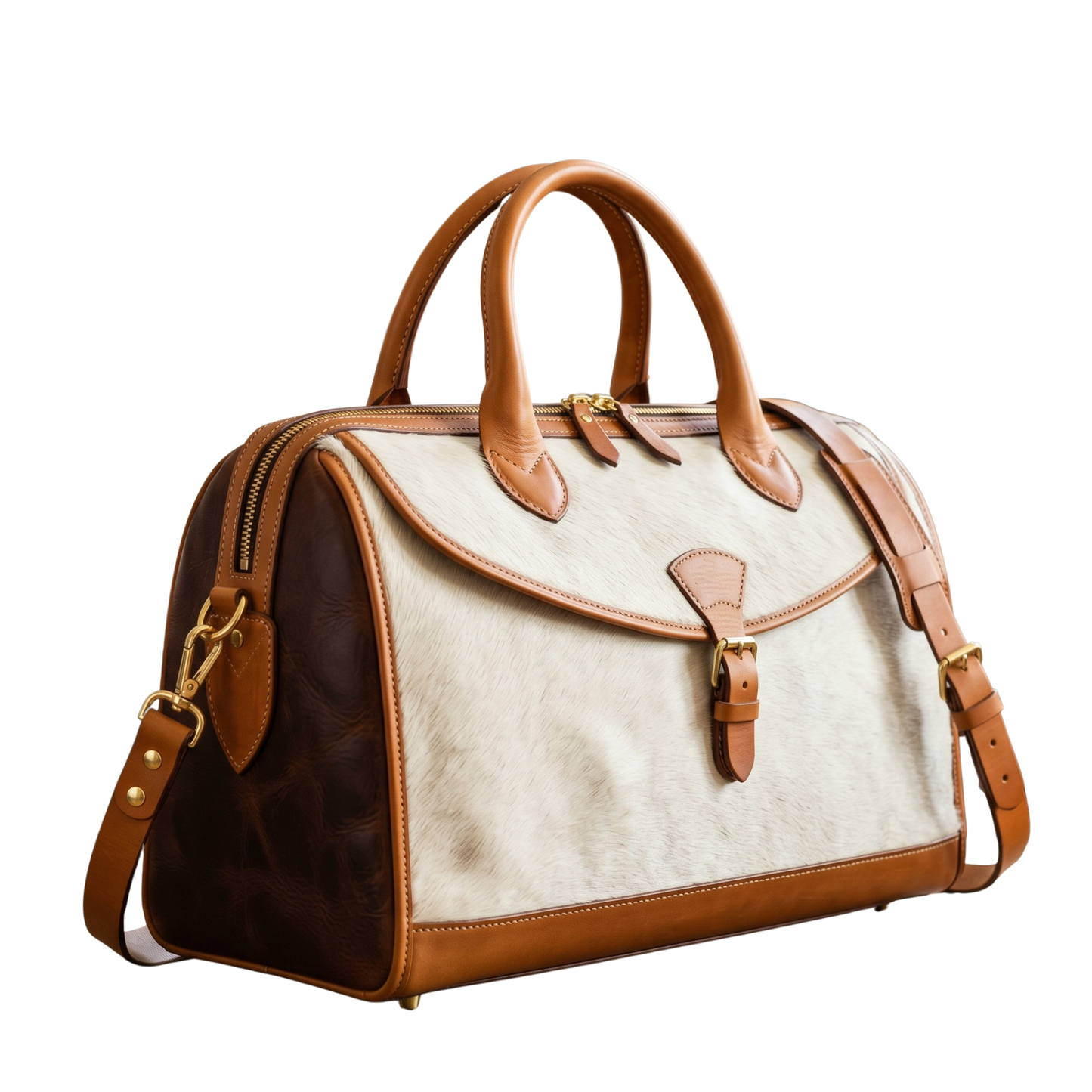 Luxury Hair-On Leather Weekender Bag – Premium Travel Duffle with Shoulder Strap