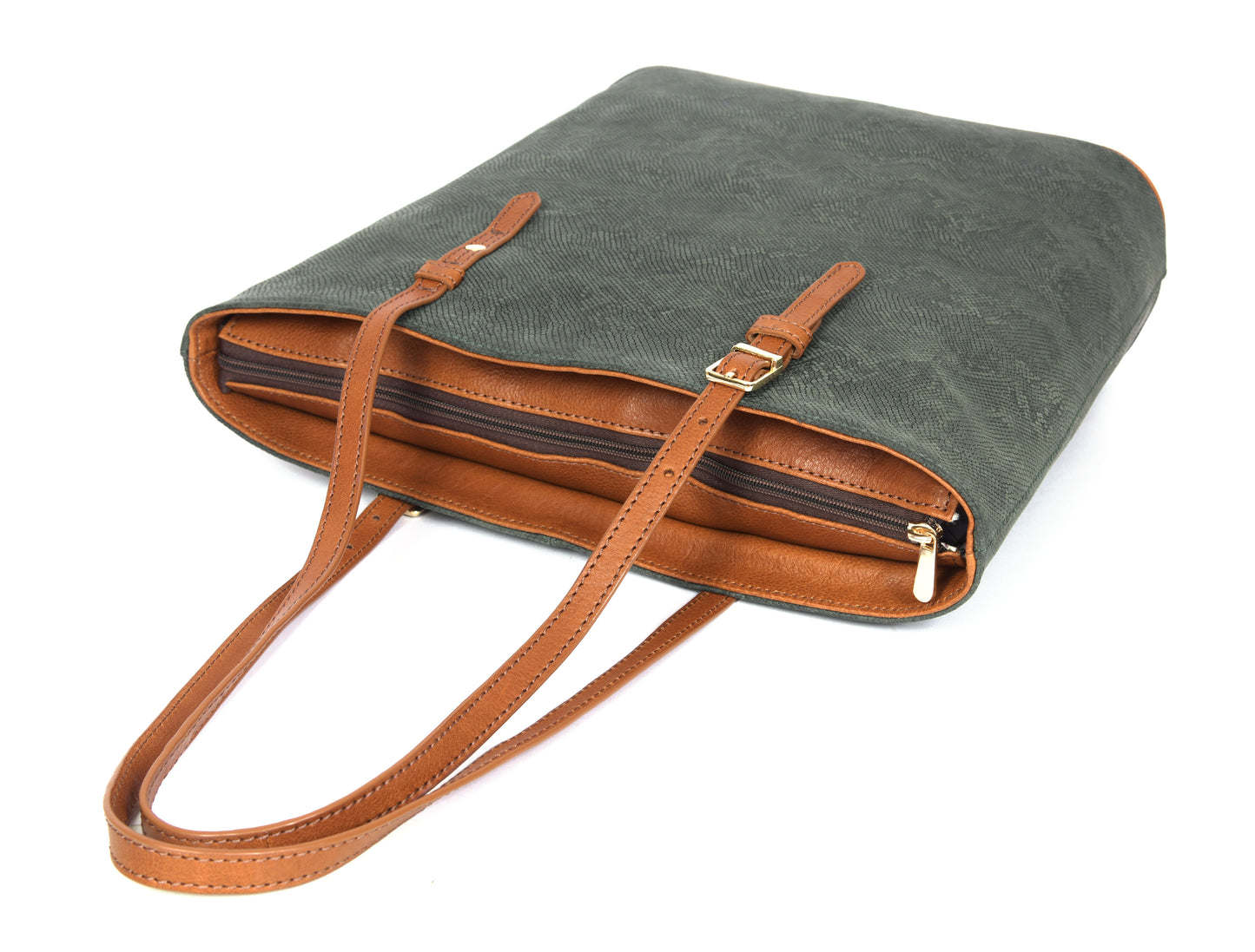 Olive Textured Leather Ladies Tote Bag