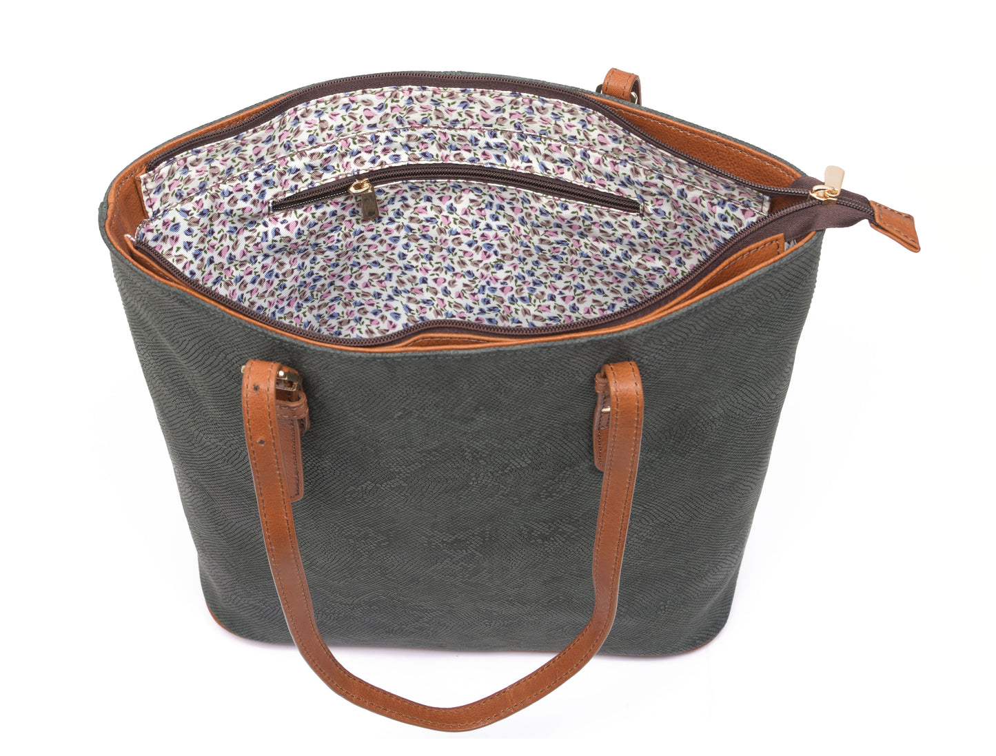 Olive Textured Leather Ladies Tote Bag