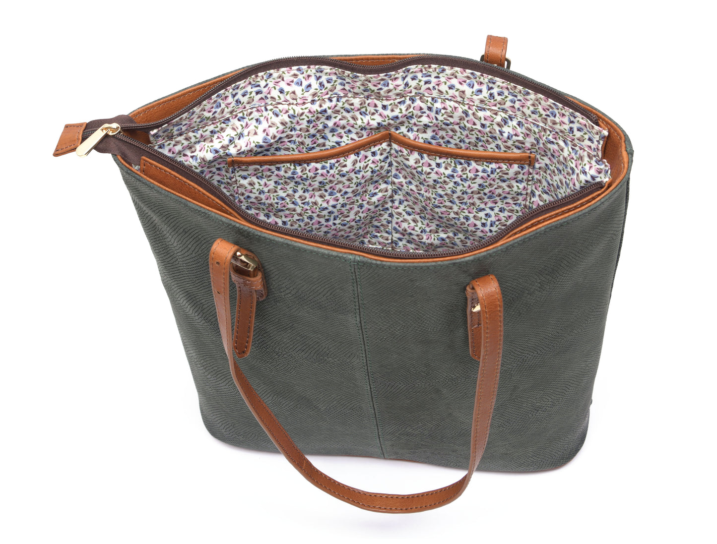 Olive Textured Leather Ladies Tote Bag