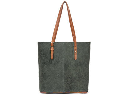 Olive Textured Leather Ladies Tote Bag