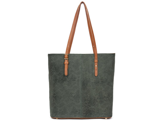 Olive Textured Leather Ladies Tote Bag