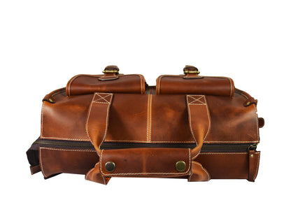 Vintage Leather Messenger Briefcase – Multi-Pocket Laptop & Office Bag