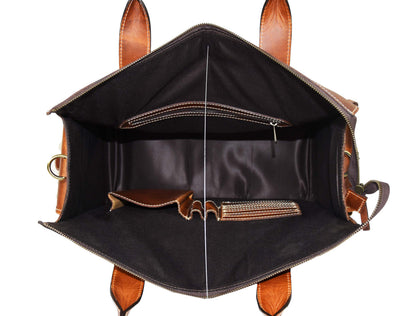Vintage Leather Messenger Briefcase – Multi-Pocket Laptop & Office Bag