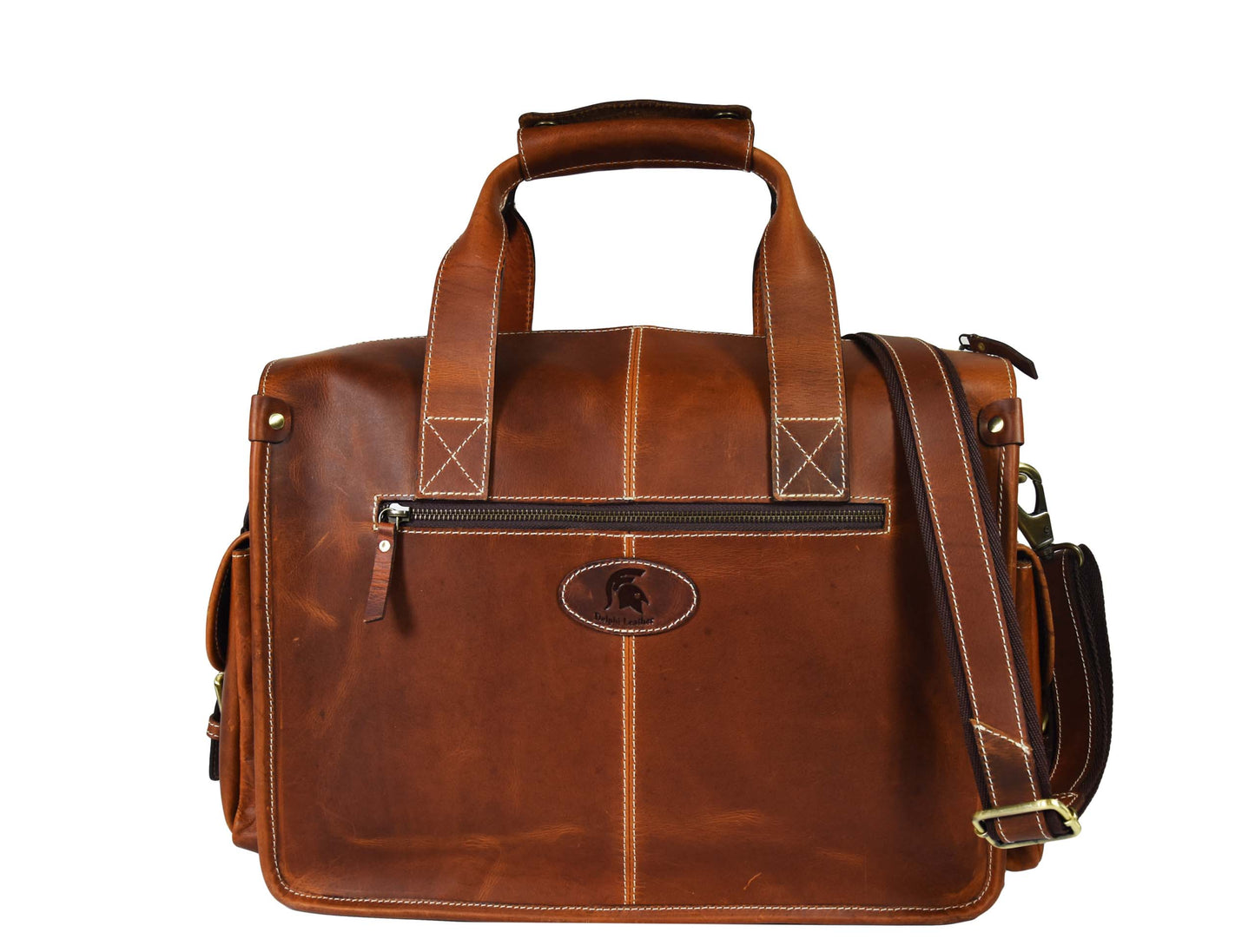 Vintage Leather Messenger Briefcase – Multi-Pocket Laptop & Office Bag