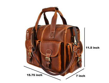 Vintage Leather Messenger Briefcase – Multi-Pocket Laptop & Office Bag