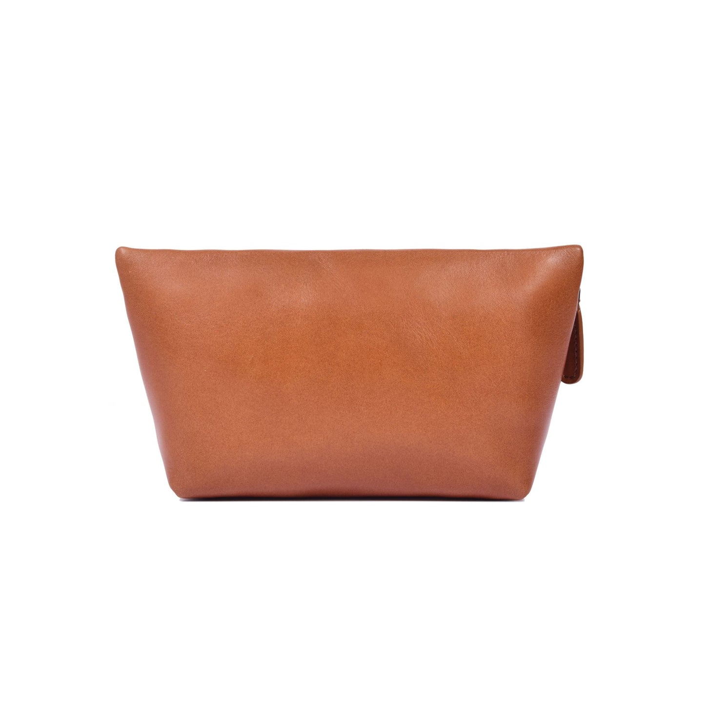 Embroidered Brown Leather Cosmetic Pouch with Zip Closure - Aaron Leather Goods