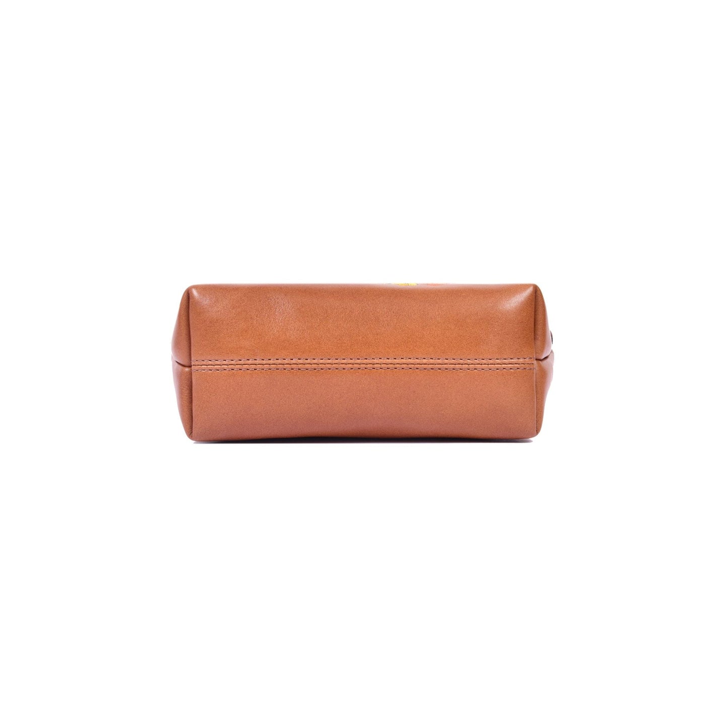 Embroidered Brown Leather Cosmetic Pouch with Zip Closure - Aaron Leather Goods